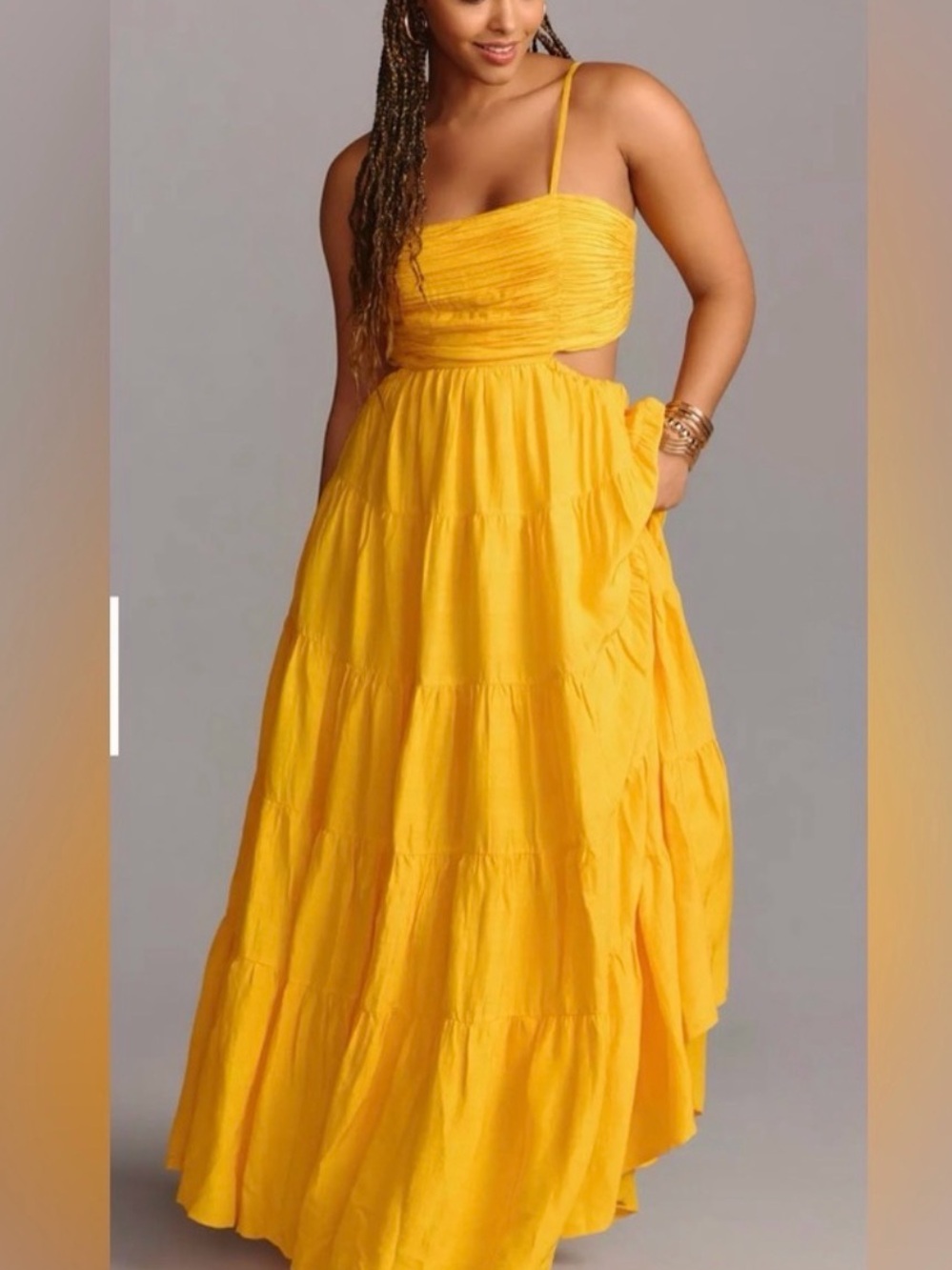 Bright Yellow Tiered Cutout Maxi Dress